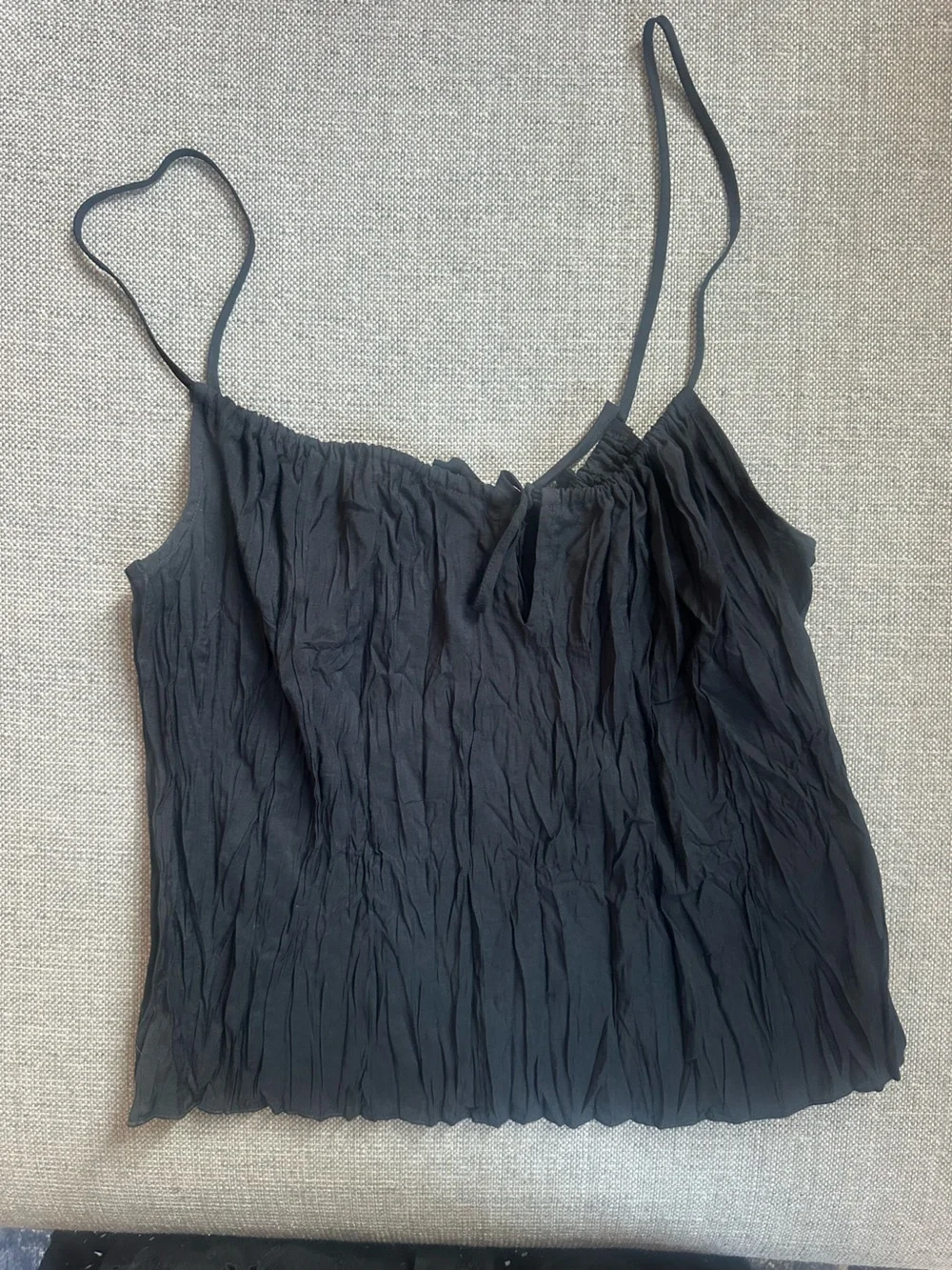 J. Crew Black Crinkle Spaghetti Strap Tank